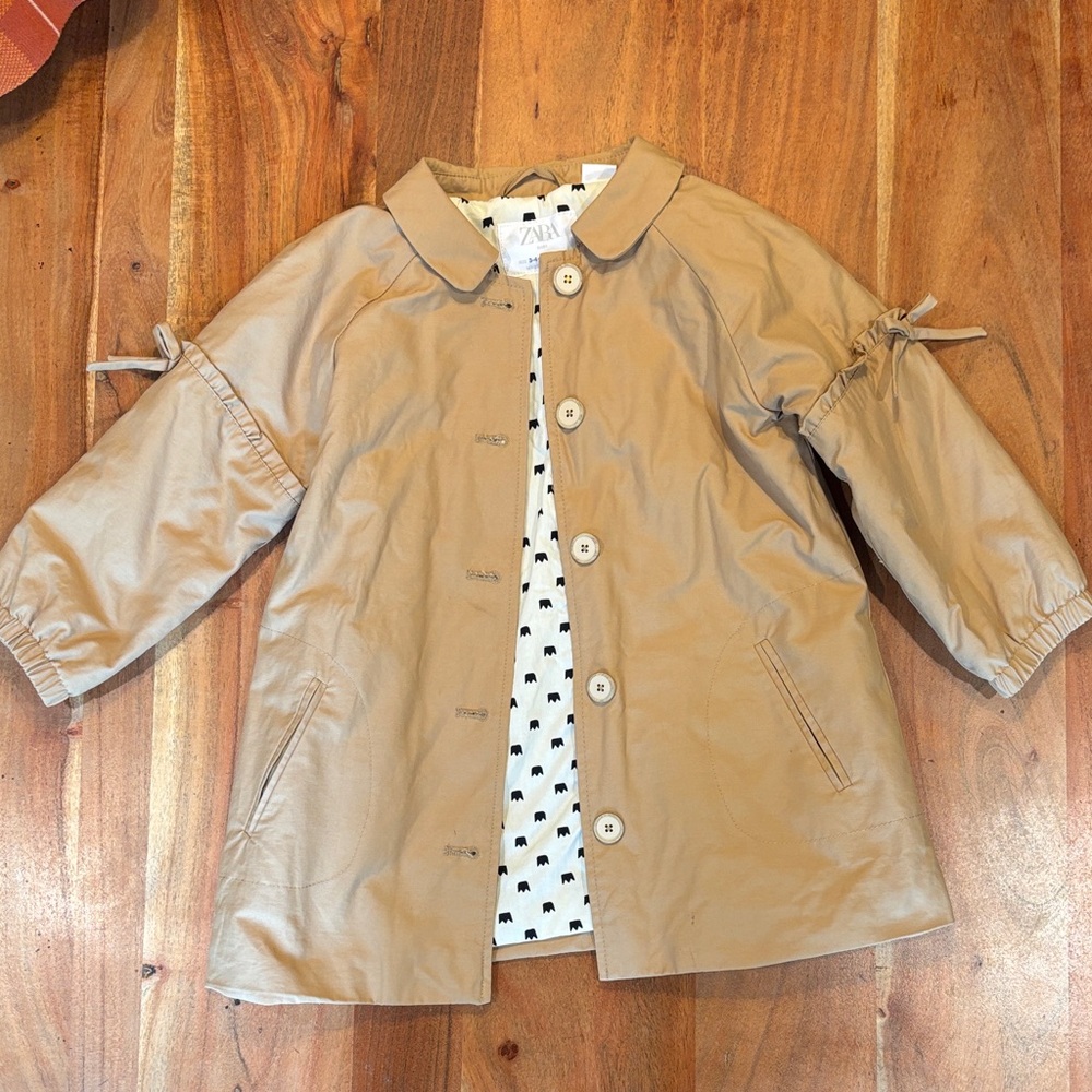 Zara Tan Kids Raincoat with Button Closure